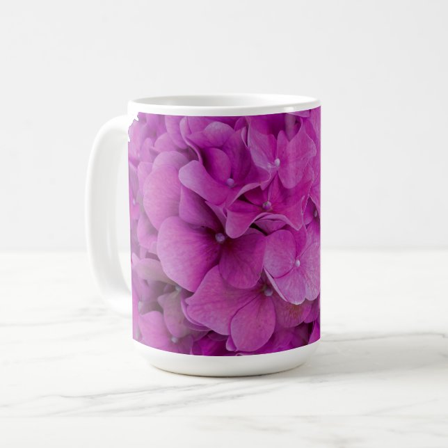 Elegant pink magenta floral hydrangeas roses  coffee mug (Front Left)