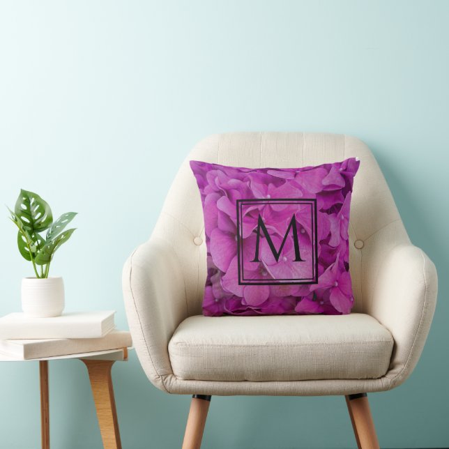 Elegant pink magenta floral hydrangeas roses  cushion (Chair)