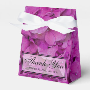Elegant pink magenta floral hydrangeas roses  favour box