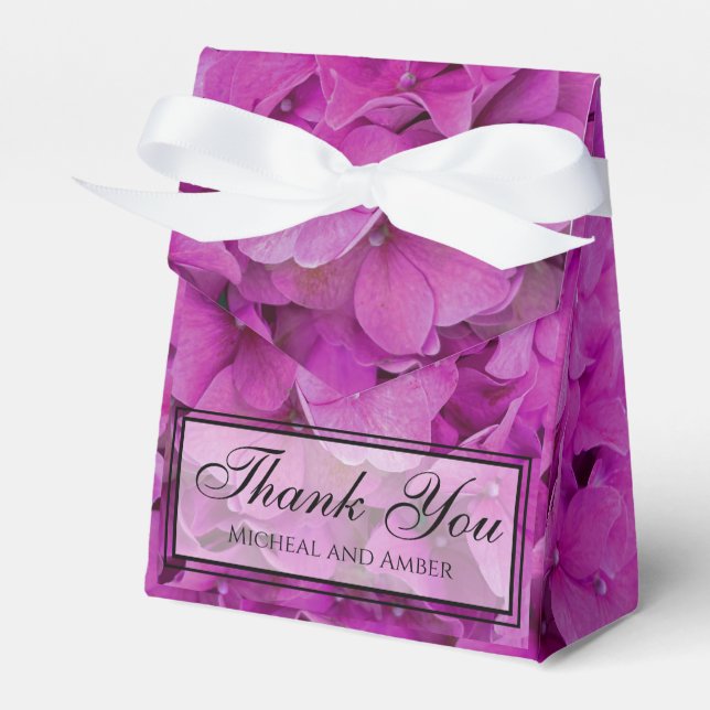 Elegant pink magenta floral hydrangeas roses  favour box (Front Side)