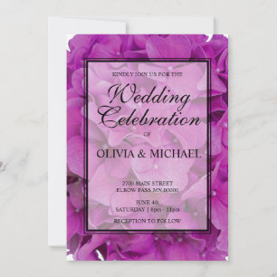 Elegant pink magenta floral hydrangeas roses  invitation