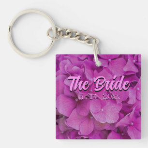 Elegant pink magenta floral hydrangeas roses  key ring