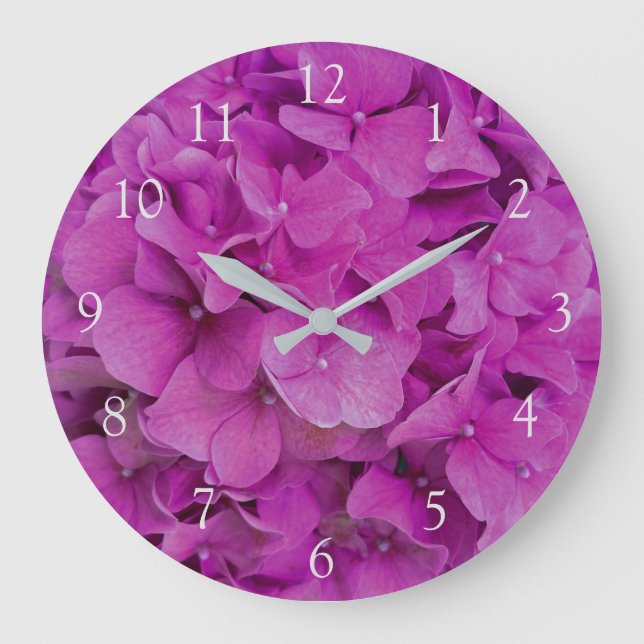Elegant pink magenta floral hydrangeas roses  large clock (Front)