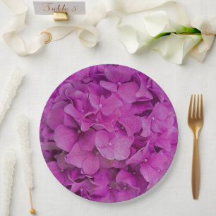 Elegant pink magenta floral hydrangeas roses paper plate