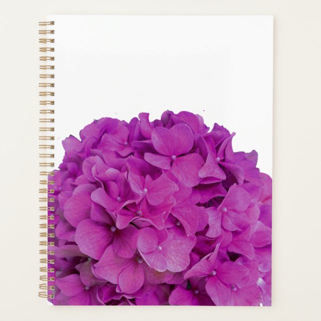 Elegant pink magenta floral hydrangeas roses  planner (Front)
