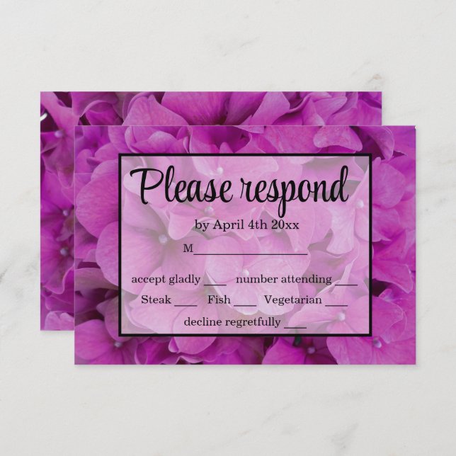 Elegant pink magenta floral hydrangeas roses  RSVP card (Front/Back)