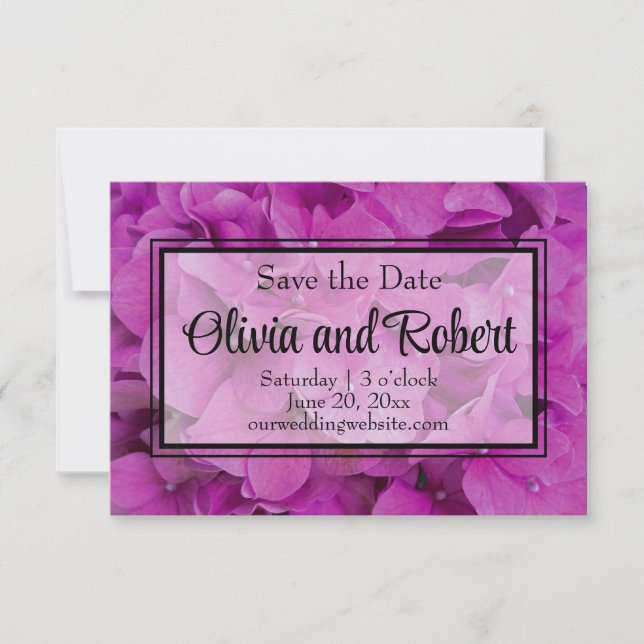 Elegant pink magenta floral hydrangeas roses  save the date (Front)