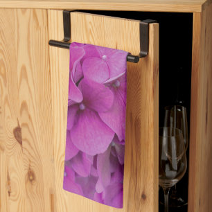 Elegant pink magenta floral hydrangeas roses  tea towel