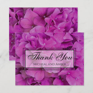 Elegant pink magenta floral hydrangeas roses thank you card