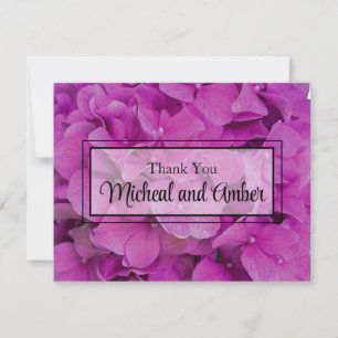 Elegant pink magenta floral hydrangeas roses thank you card