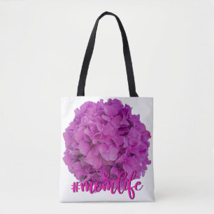 Elegant pink magenta floral hydrangeas roses tote bag
