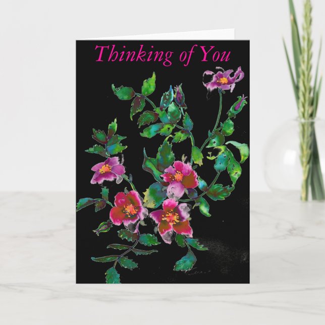 Elegant pink magenta watercolor floral roses  card (Front)