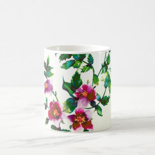Elegant pink magenta watercolor floral roses coffee mug