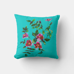 Elegant pink magenta watercolor floral roses  cushion