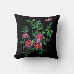 Elegant pink magenta watercolor floral roses cushion