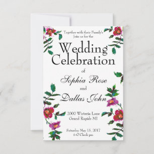 Elegant pink magenta watercolor floral roses  invitation