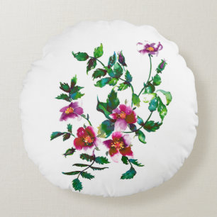 Elegant pink magenta watercolor floral roses  round cushion