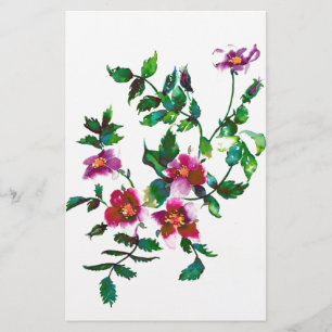 Elegant pink magenta watercolor floral roses  stationery