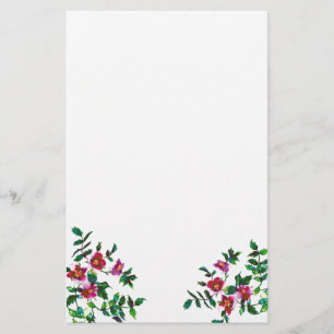 Elegant pink magenta watercolor floral roses  stationery