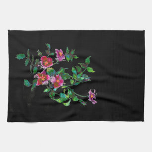 Elegant pink magenta watercolor floral roses tea towel
