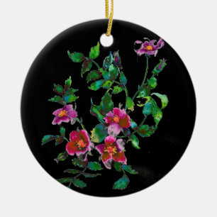 Elegant pink magenta watercolor florals roses ceramic tree decoration