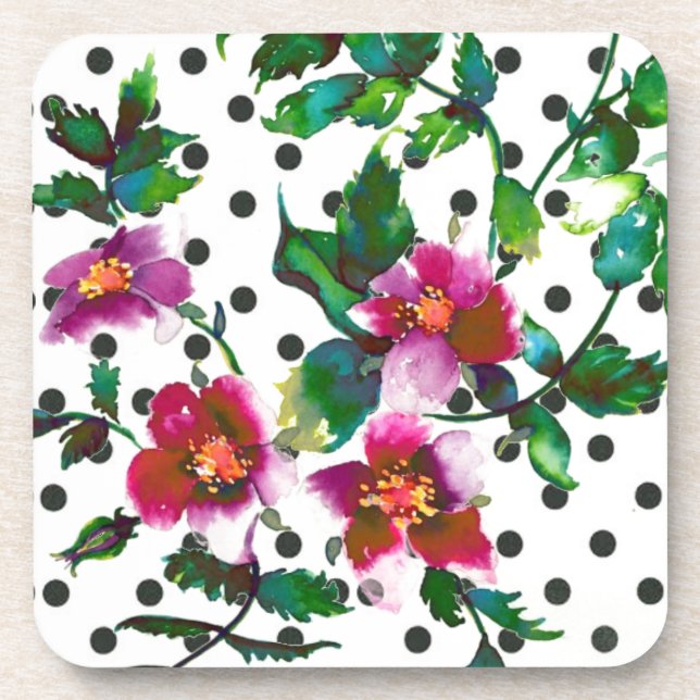 Elegant pink magenta watercolor florals roses coaster (Front)