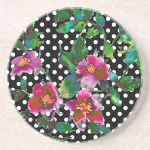 Elegant pink magenta watercolor florals roses coaster