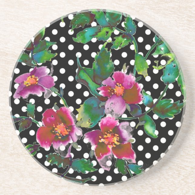Elegant pink magenta watercolor florals roses coaster (Front)