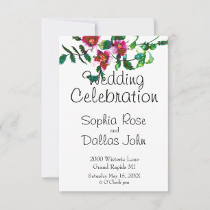 Elegant pink magenta watercolor roses invitation