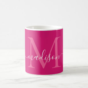 Elegant Pink Magenta White Monogram Script Stylish Coffee Mug