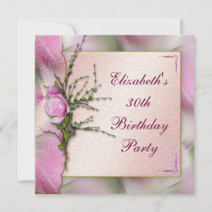 Elegant Pink Magnolia Birthday Party Invitation