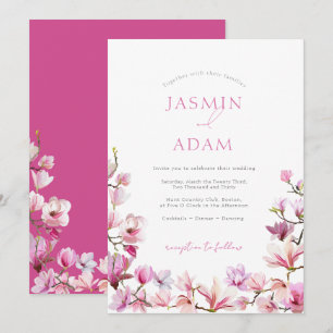 Elegant Pink Magnolia Blossom Wedding Invitation