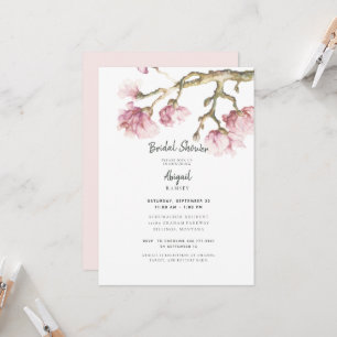 Elegant Pink Magnolia Blossoms Bridal Shower Matte Invitation