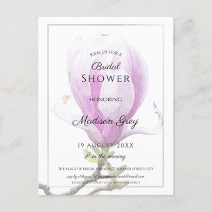 Elegant Pink Magnolia Bridal Shower Invitation Postcard