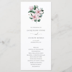 Elegant Pink Magnolia Eucalyptus Floral Wedding Programme