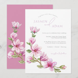 Elegant Pink Magnolia Floral Wedding Invitation