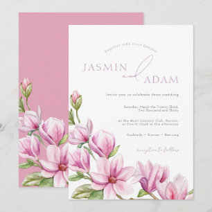 Elegant Pink Magnolia Monogram Wedding Invitation