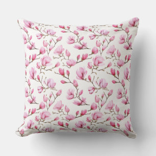 Elegant pink magnolia pattern cushion
