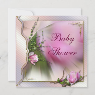 Elegant Pink Magnolia Sparkle Baby Shower Invitation