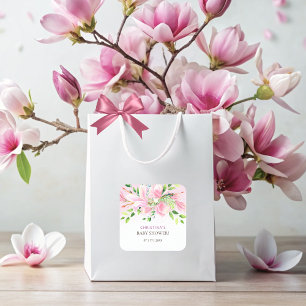Elegant Pink Magnolia Watercolor Baby Shower Square Sticker