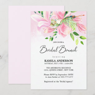 Elegant Pink Magnolia Watercolor Bridal Brunch Invitation