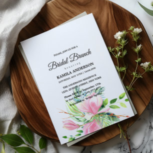 Elegant Pink Magnolia Watercolor Bridal Shower Invitation