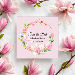 Elegant Pink Magnolia Watercolor Bridal Shower Save The Date