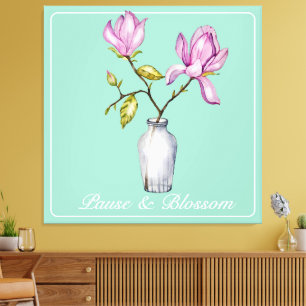 Elegant Pink Magnolia Watercolor Canvas Print