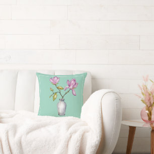 Elegant Pink Magnolia Watercolor Cushion