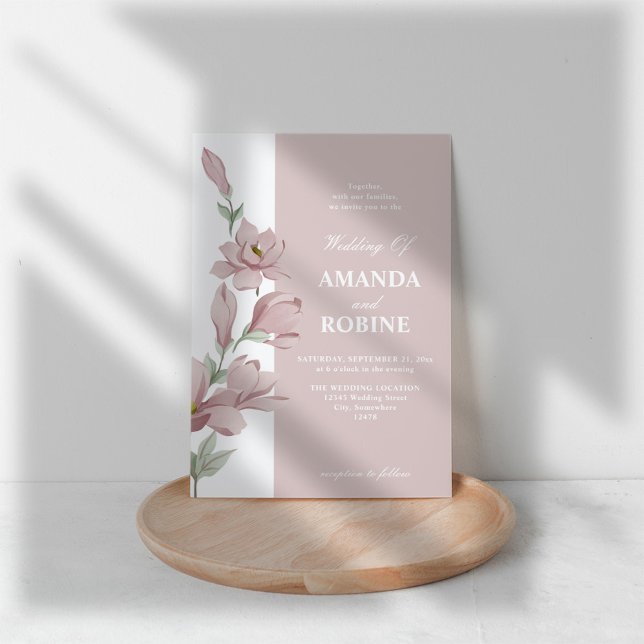 Elegant Pink Magnolia Wedding Invitation  (Creator Uploaded)