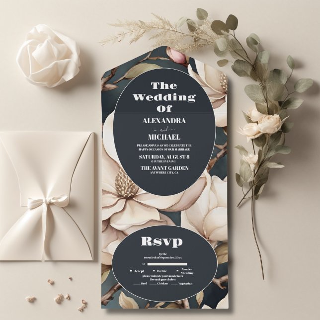 Elegant Pink Magnolias and Greenery All In One Invitation (Creator Uploaded)