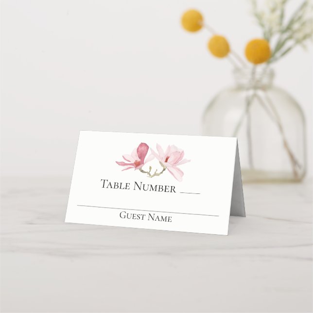 Elegant Pink Magnolias Floral Wedding Table Place Card (Front)