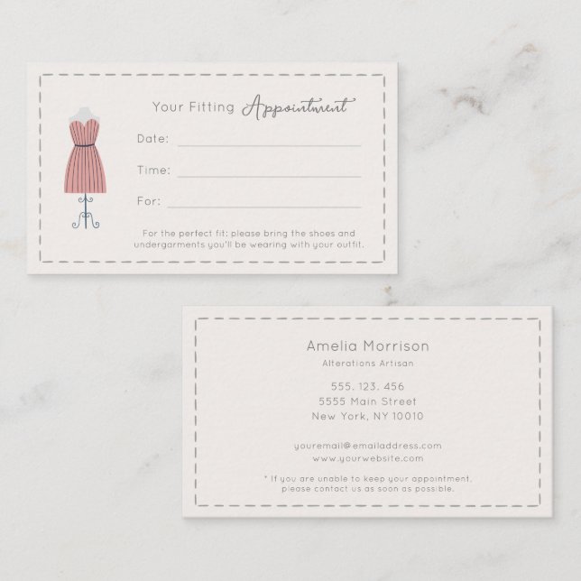 Elegant Pink Mannequin Alterations Appointment Card (Front/Back)