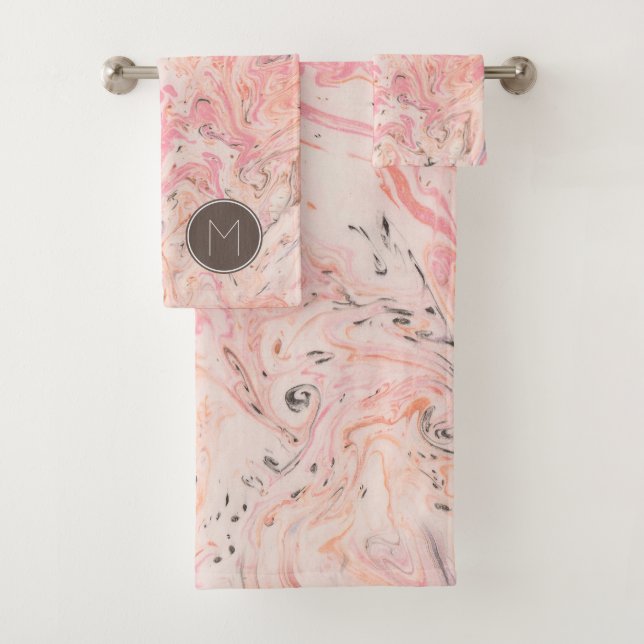 Elegant Pink Marble Bath Towel Set (Insitu)